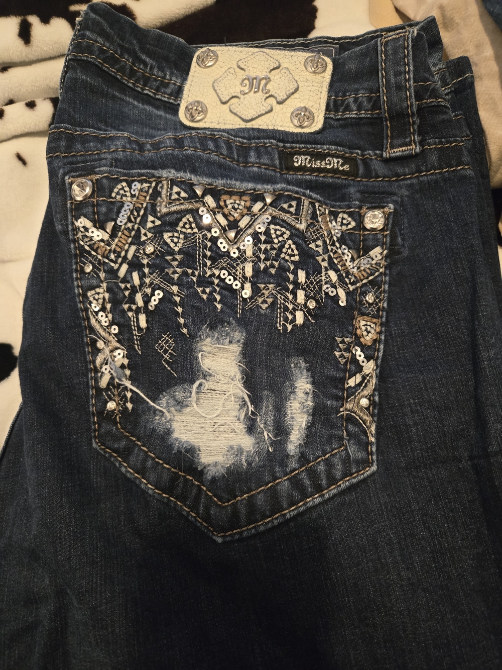 Miss Me Dark Blue Bootcut Jeans with Embellished Back Pockets